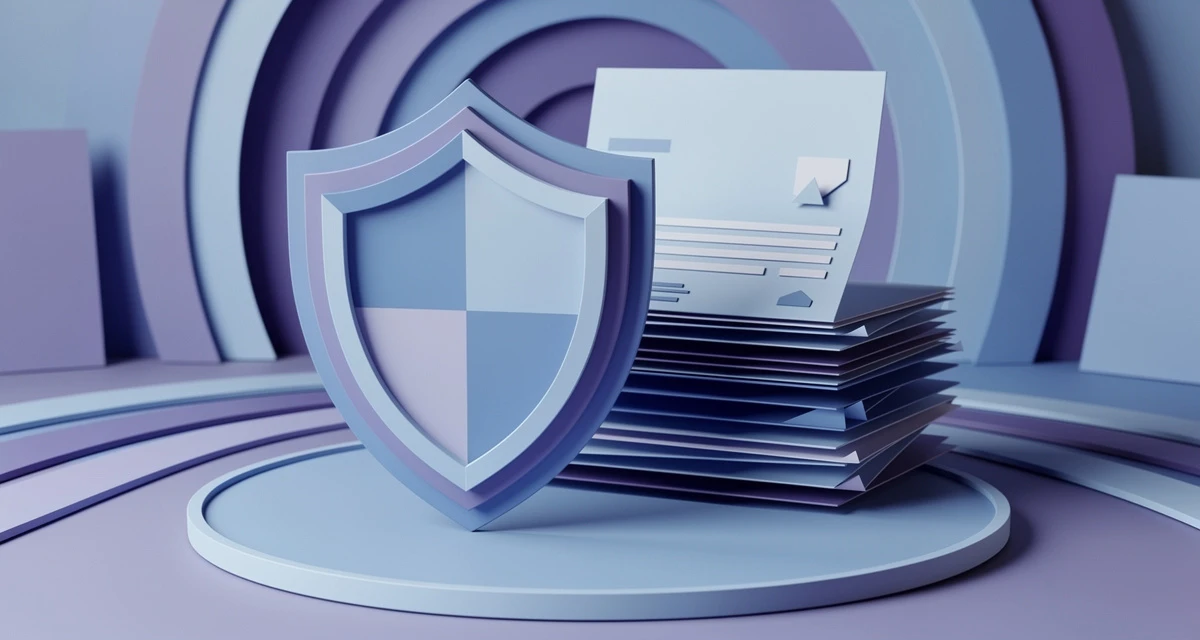 Paper craft shield and document stack symbolizing AI compliance for insurance regulation