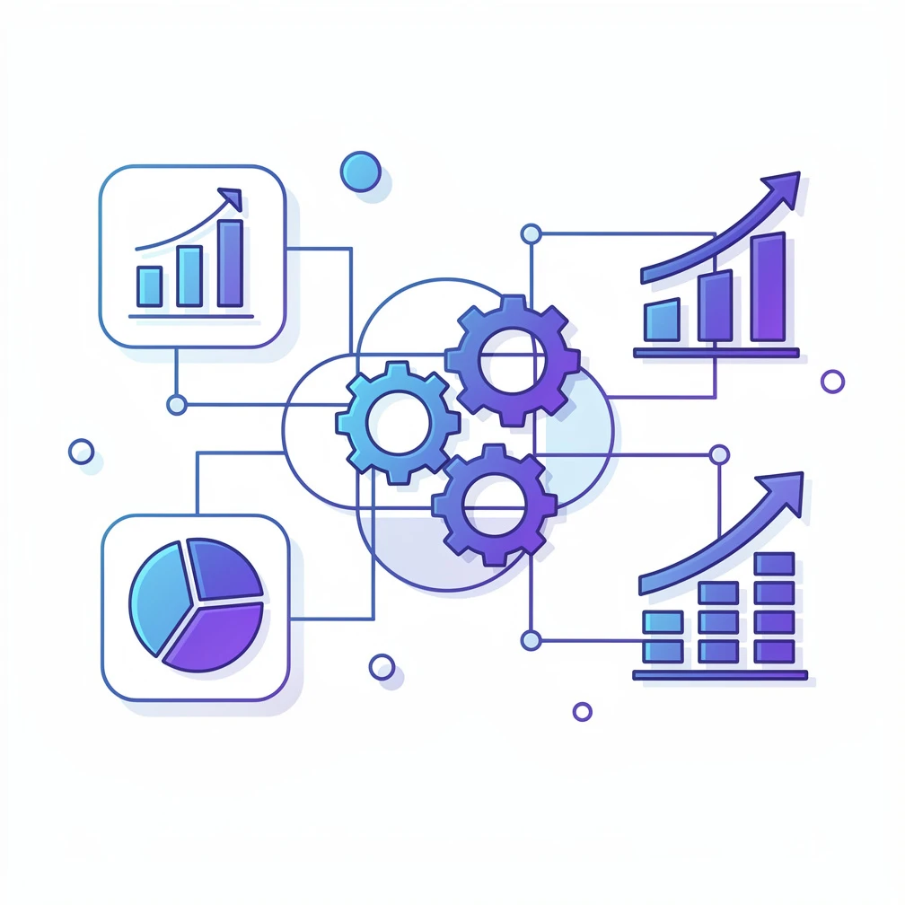 Best AI tools for business illustrated with interconnected icons for marketing, operations, and sales