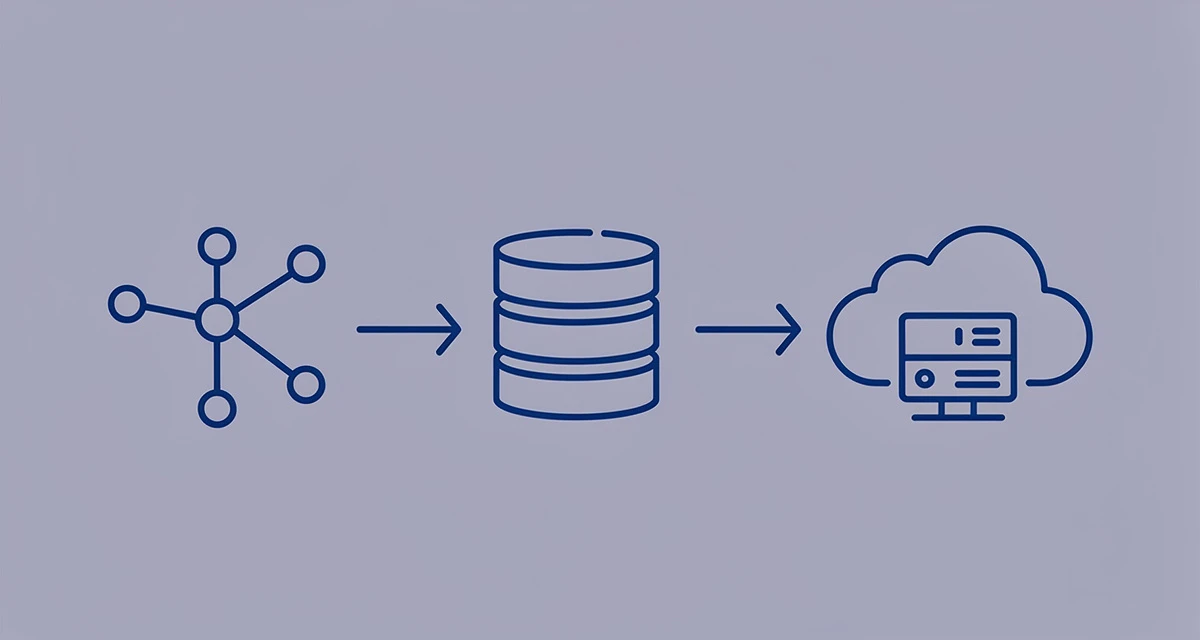 Minimal blue line art of a pipeline connecting tracking, registry, and deployment stages for MLOps tools