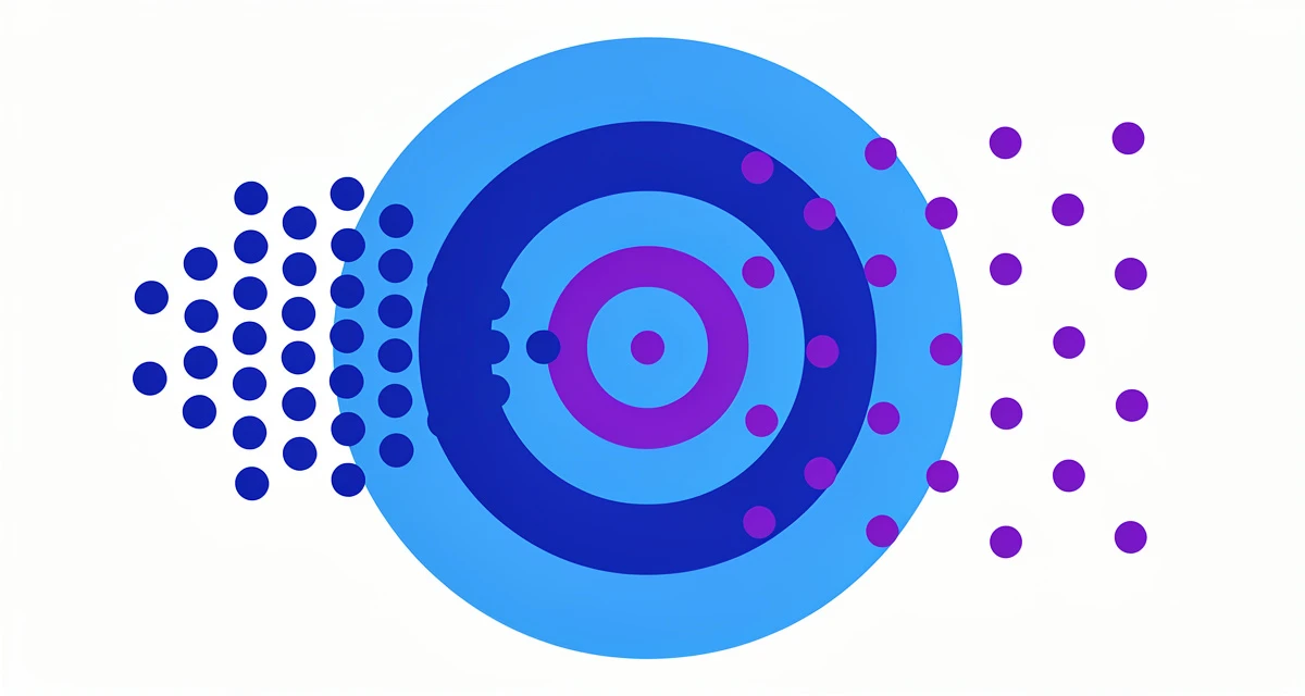 Flat illustration of a dartboard target showing tight and scattered dot clusters representing bias and variance in machine learning