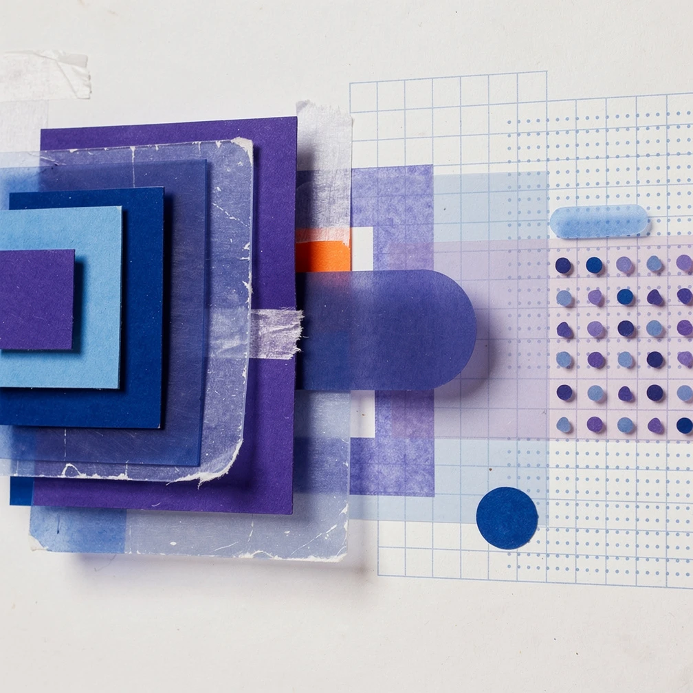 Convolutional neural network image classification architecture with layered feature maps and filters in blue and purple