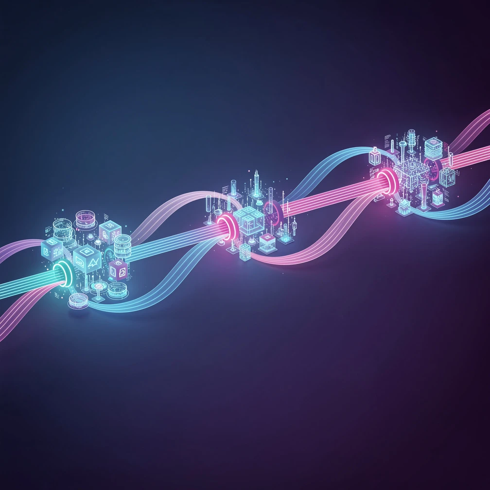 Data pipeline architecture showing ETL and ELT data flow with glowing nodes
