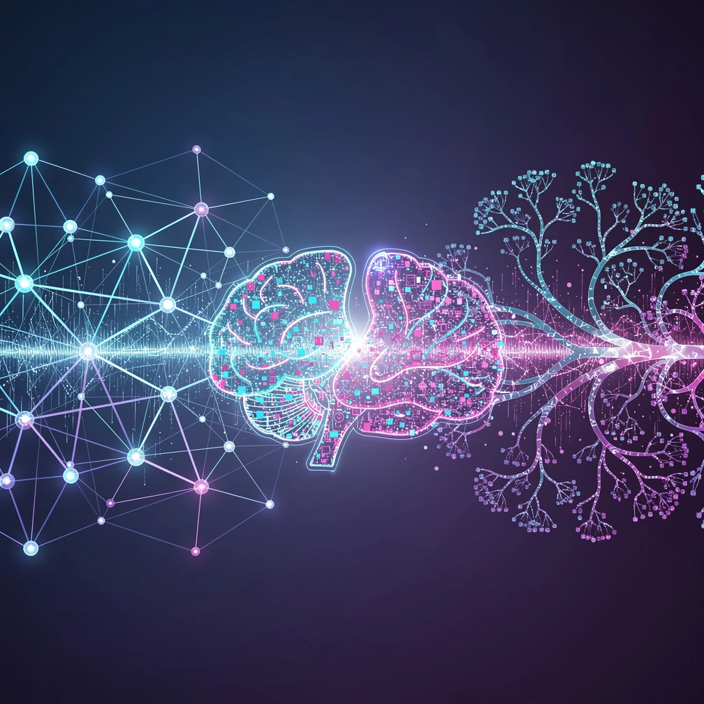 Data science vs AI comparison showing analytical workflows and intelligent systems as connected fields