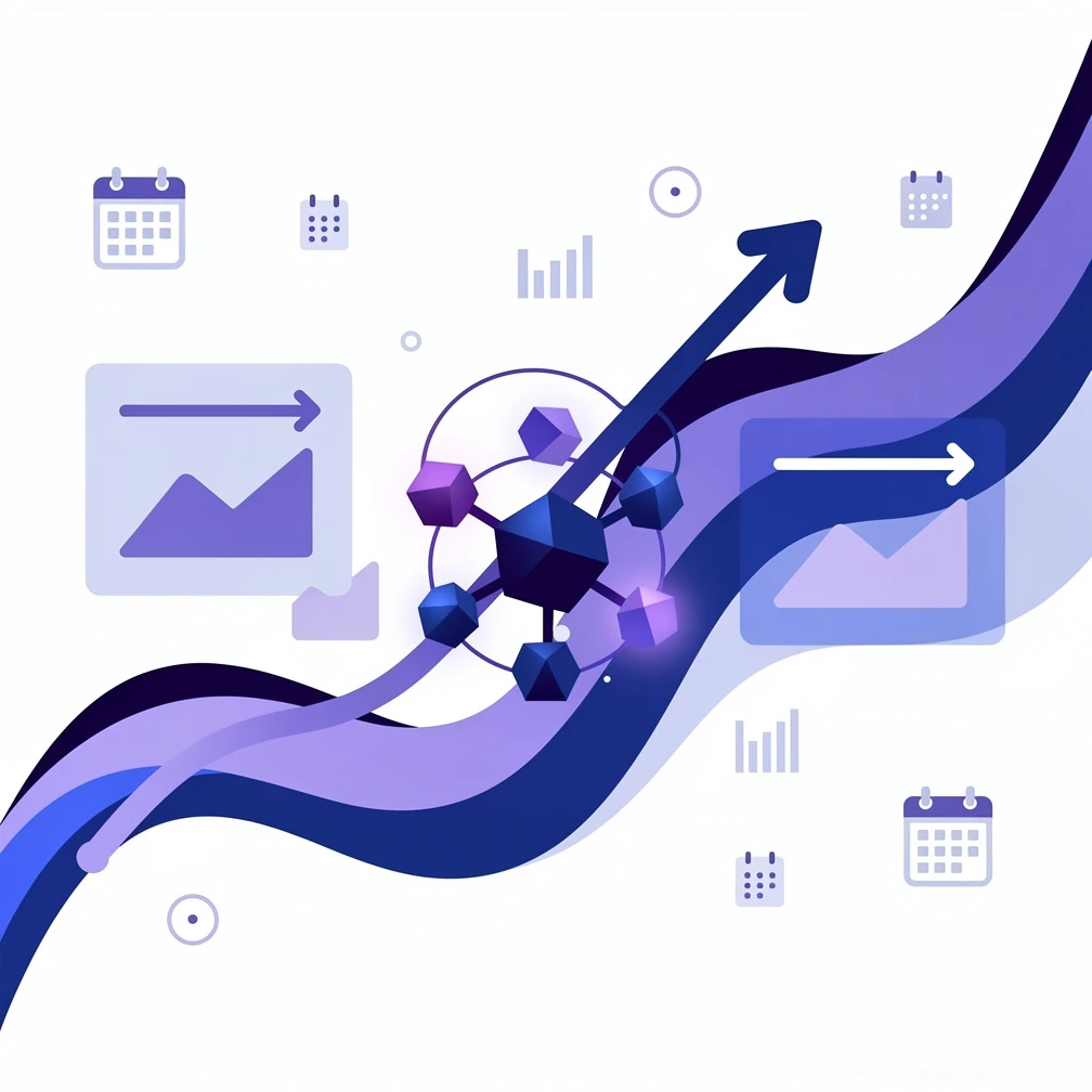 Deep learning time series forecasting architecture diagram in blue and purple flat illustration style