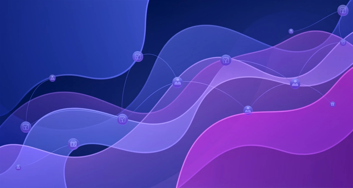 Abstract gradient illustration of distributed nodes exchanging data in blue and purple, representing federated learning versus centralized machine learning
