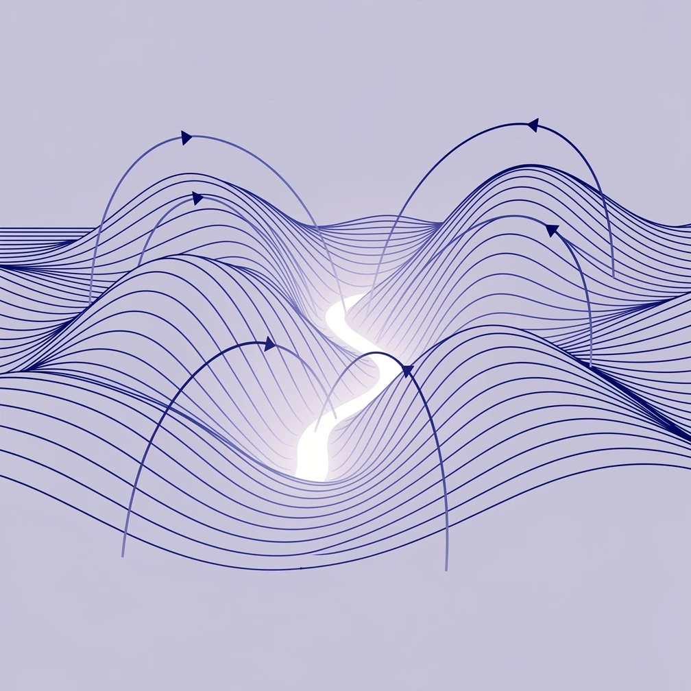 Gradient descent loss landscape visualization showing optimization path toward minimum, deep learning concept diagram