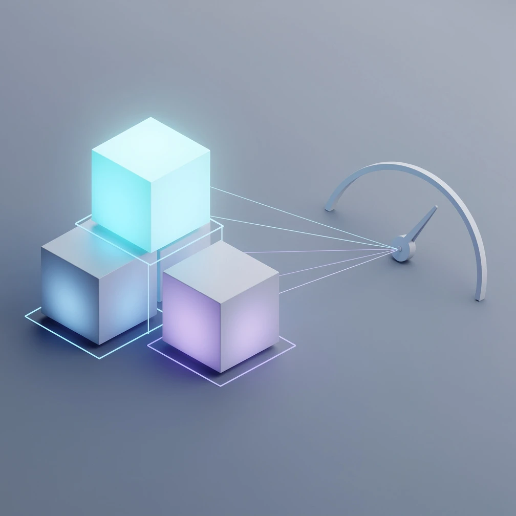 Isometric illustration of a confusion matrix visualizing precision in machine learning