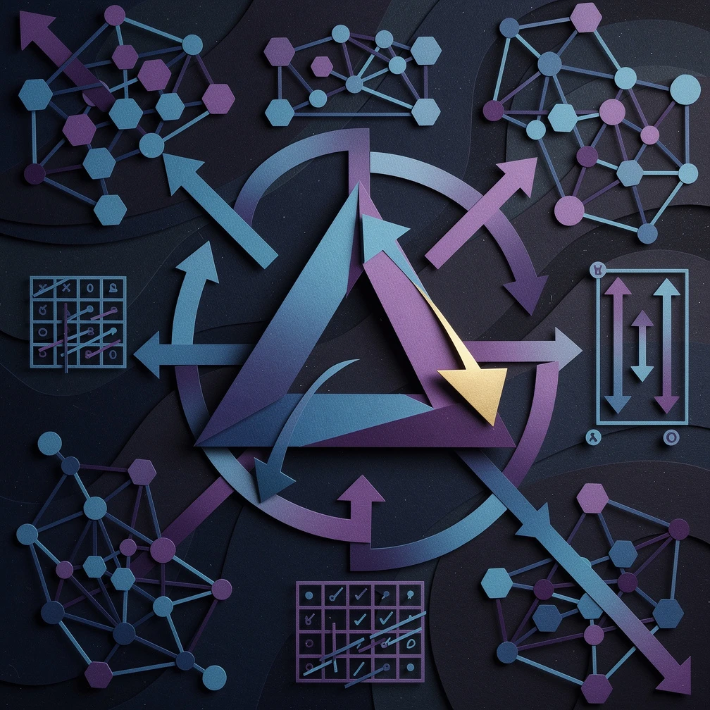 Delta rule neural network weight update diagram in retro collage style with blue and purple tones