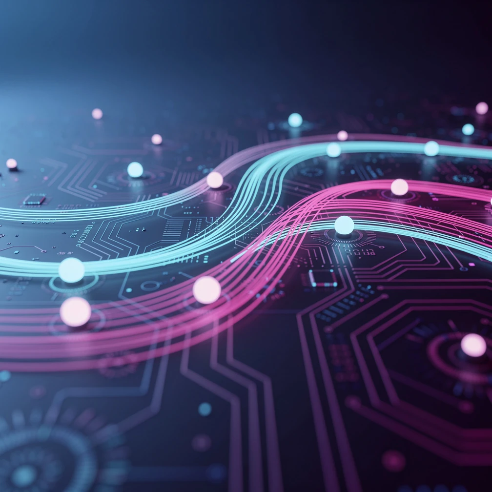 Data visualization showing AI and data science convergence with glowing network nodes