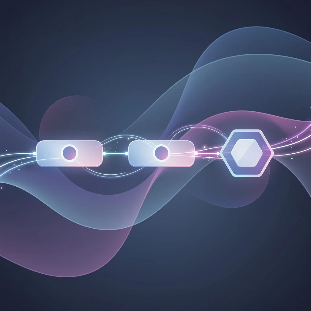 Zapier cost and pricing guide — abstract workflow automation pipeline with blue and purple gradient nodes